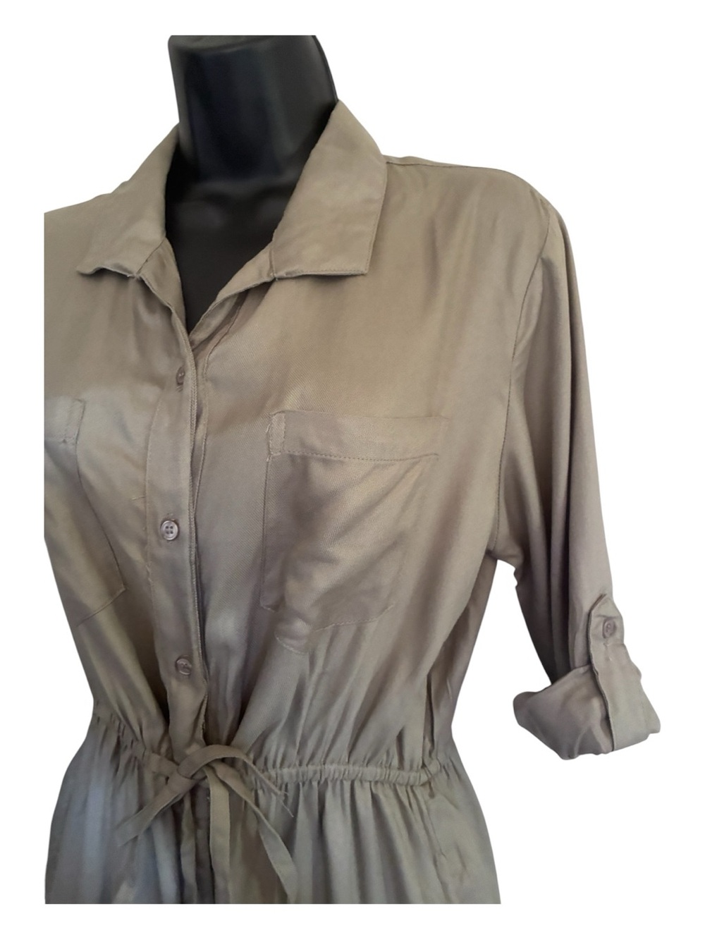 Japna Utility Shirt Dress Drawstring Waist Army Olive Green 100% Viscose Sz M - Picture 5 of 6